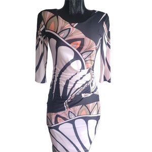Frank Lyman Pink and Black Patterned Sheath Dress 8